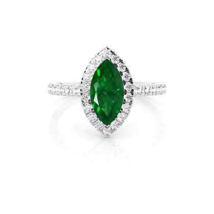 Prong Setting Emerald Halo Engagement Ring