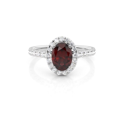Prong Setting Garnet Halo Engagement Ring