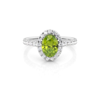 Prong Setting Peridot Halo Engagement Ring