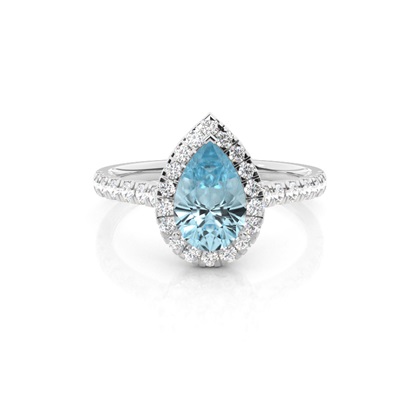 Prong Setting Aquamarine Halo Engagement Ring