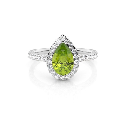 Prong Setting Peridot Halo Engagement Ring