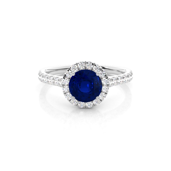 Prong Setting Blue Saphire Halo Engagement Ring
