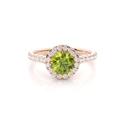 Prong Setting Peridot Halo Engagement Ring