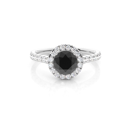 Round Black Diamond Halo Engagement Ring