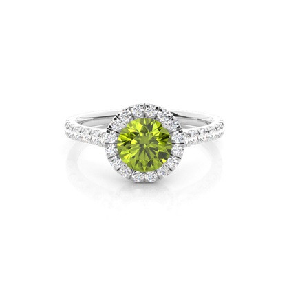Prong Setting Peridot Halo Engagement Ring