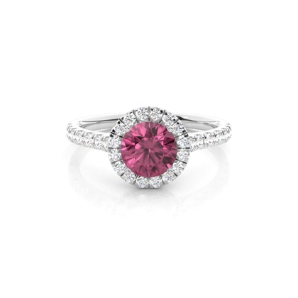 Prong Setting Pink Tourmaline Halo Engagement Ring