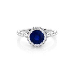 Halo-Verlobungsring Mit Blauem Saphir In Krappenfassung
