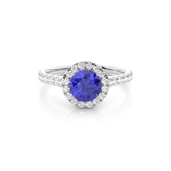 Prong Setting Tanzanite Halo Engagement Ring