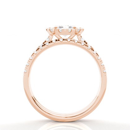 Emerald Rose Gold Bridal Engagement and Wedding Bands Ring Sets