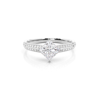 Prong Round Side Stone Moissanite Engagement Ring
