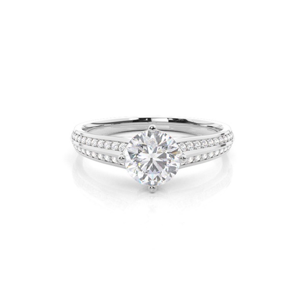 Prong Round Side Stone Moissanite Engagement Ring
