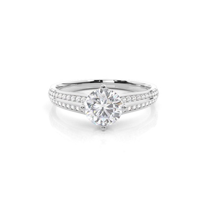 Prong Round Side Stone Moissanite Engagement Ring