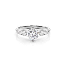 Prong Round Side Stone Moissanite Engagement Ring