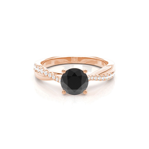 Round Black Diamond Side Stone Engagement Ring