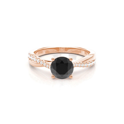 Round Black Diamond Side Stone Engagement Ring