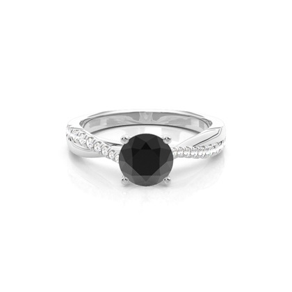 Round Black Diamond Side Stone Engagement Ring