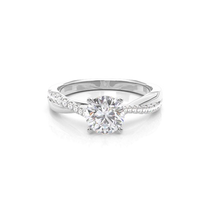 Prong Round Side Stone Moissanite Engagement Ring