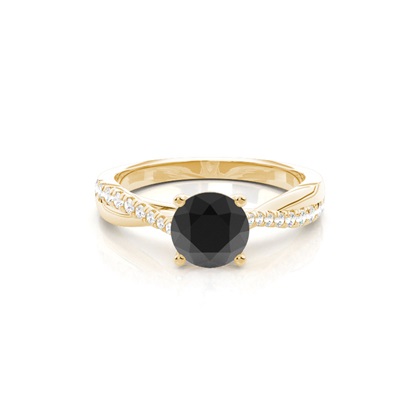 Round Black Diamond Side Stone Engagement Ring