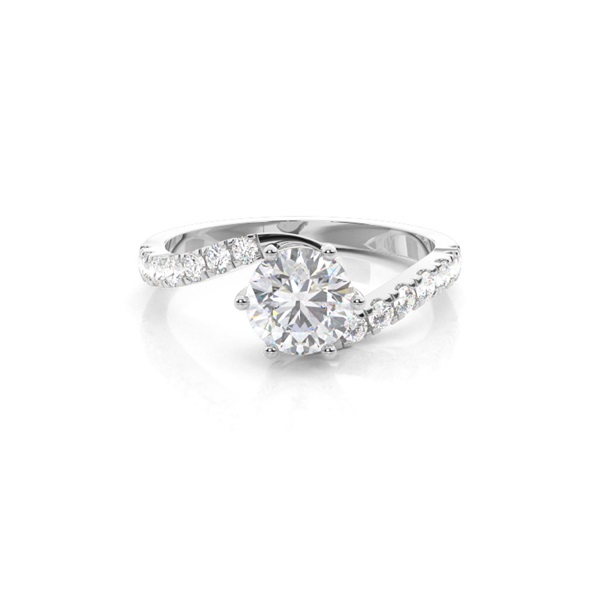 Prong Round Side Stone Moissanite Engagement Ring