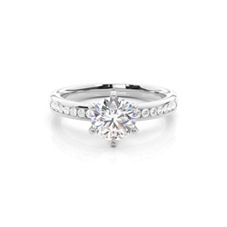Prong Set Round Side Stone Diamond Engagement Ring