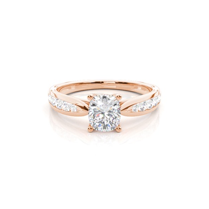 Cushion Rose Gold Side Stone Diamond Rings
