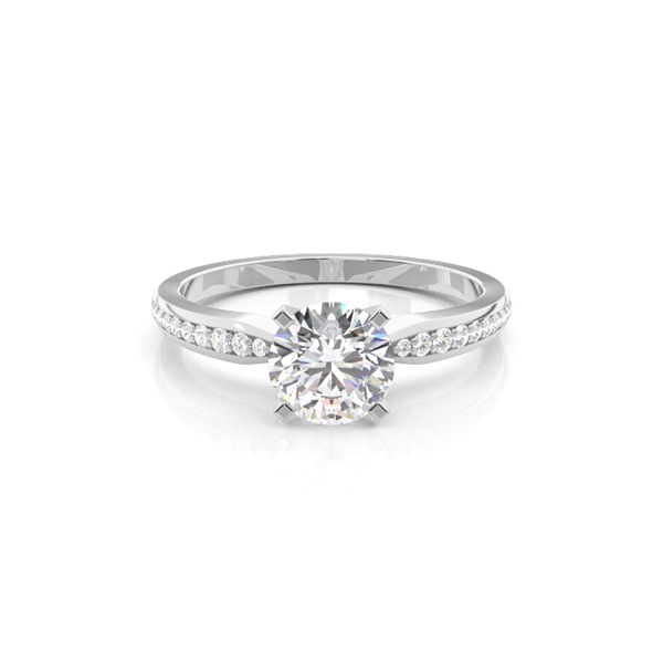 Prong Set Round Side Stone Diamond Engagement Ring