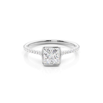 Half Bezel Set Round Side Stone Diamond Engagement Ring