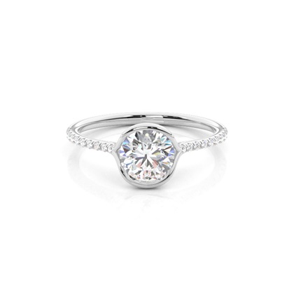 Half Bezel Set Round Side Stone Diamond Ring