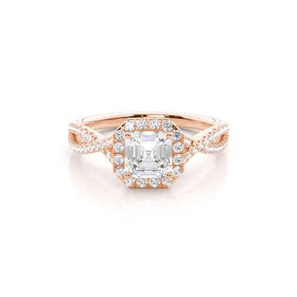 Asscher Rose Gold Halo Diamond Engagement Rings