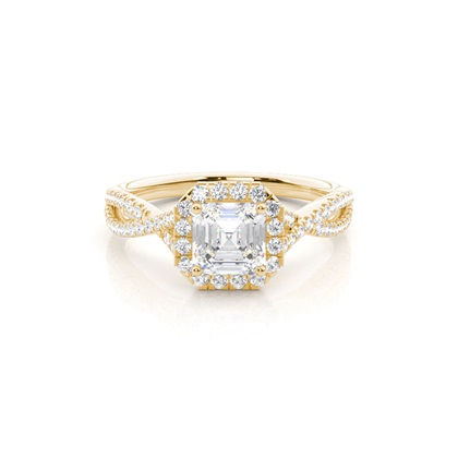 Asscher Yellow Gold Halo Diamond Engagement Rings