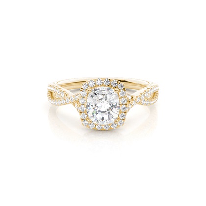 Cushion Yellow Gold Halo Diamond Engagement Rings