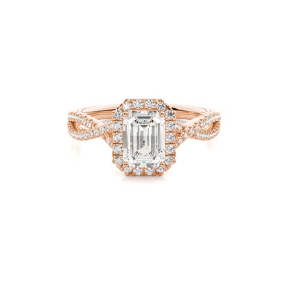 Emerald Rose Gold Halo Diamond Engagement Rings