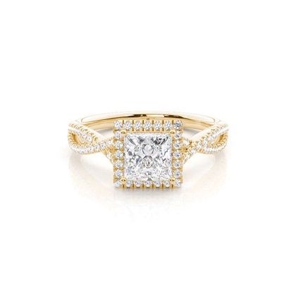 Princess Yellow Gold Halo Diamond Engagement Rings