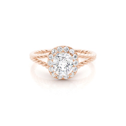 Cushion Rose Gold Halo Diamond Engagement Rings
