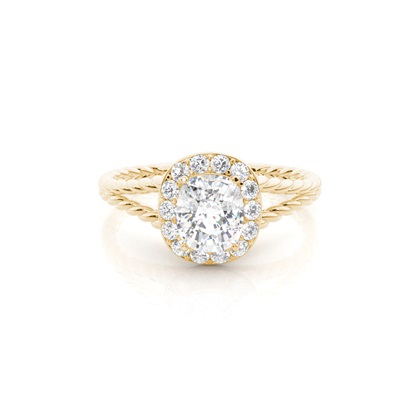 Cushion Yellow Gold Halo Diamond Engagement Rings