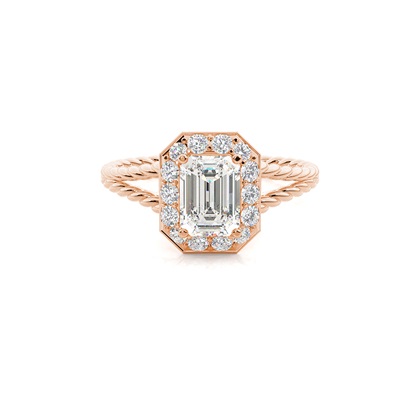 Emerald Rose Gold Halo Diamond Engagement Rings