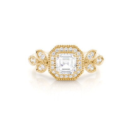 Asscher Yellow Gold Halo Diamond Engagement Rings