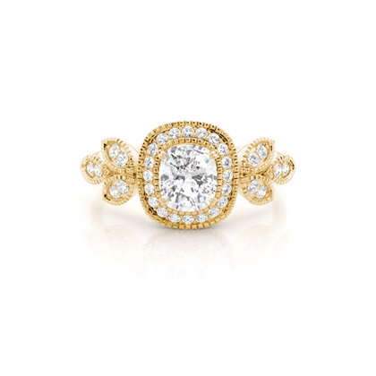 Cushion Yellow Gold Halo Diamond Engagement Rings