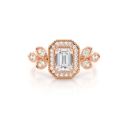 Emerald Rose Gold Halo Diamond Engagement Rings