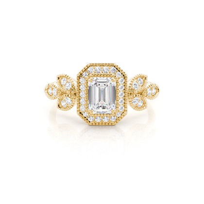 Emerald Yellow Gold Halo Diamond Engagement Rings