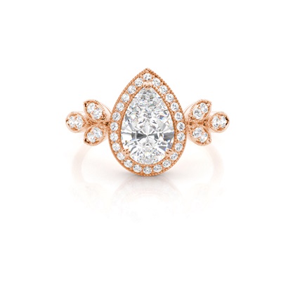 Pear Rose Gold Halo Diamond Engagement Rings