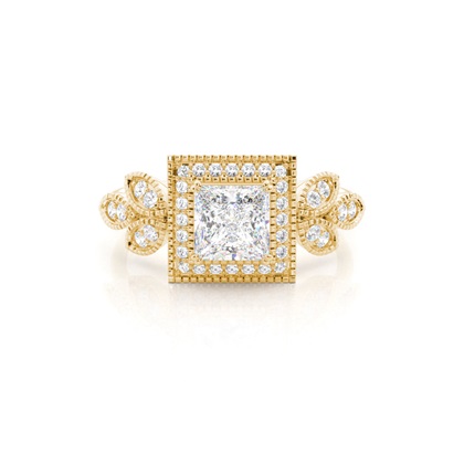 Princess Yellow Gold Halo Diamond Engagement Rings