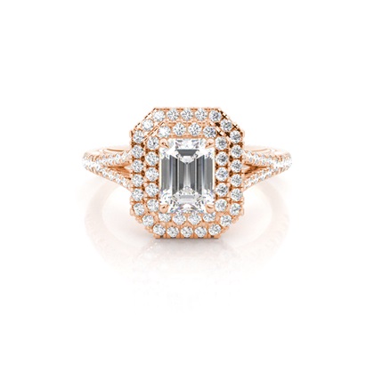 Emerald Rose Gold Halo Diamond Engagement Rings