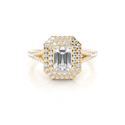 Emerald Yellow Gold Halo Diamond Engagement Rings