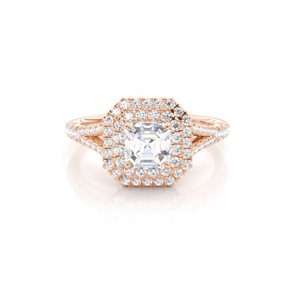 Asscher Rose Gold Halo Diamond Engagement Rings