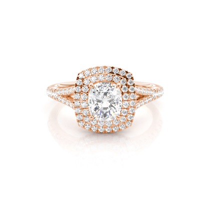 Cushion Rose Gold Halo Diamond Engagement Rings