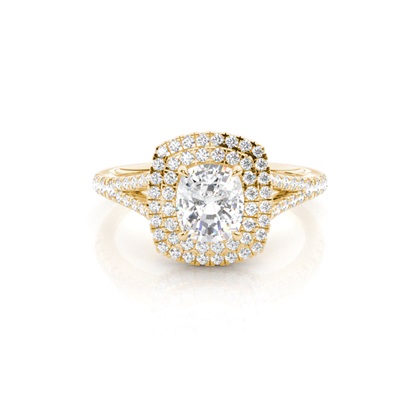 Cushion Yellow Gold Halo Diamond Engagement Rings