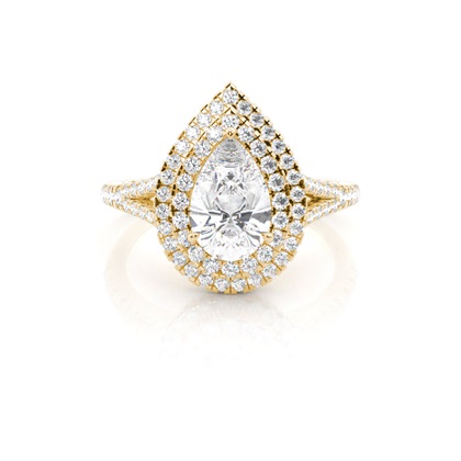 Pear Yellow Gold Halo Diamond Engagement Rings