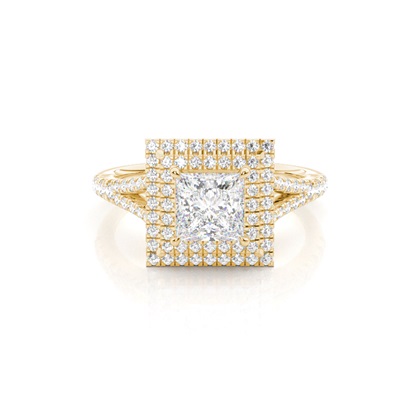 Princess Yellow Gold Halo Diamond Engagement Rings