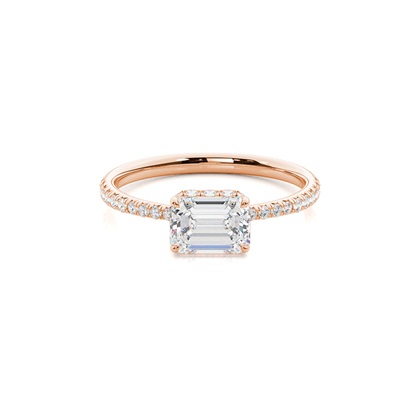 Emerald Rose Gold Halo Diamond Engagement Rings
